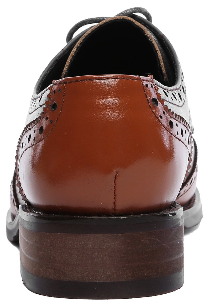 U-lite Women's Perforated Lace-up Wingtip Leather Flat Oxfords Vintage Oxford Shoes Brogues (7, Brownblue) - Image 3